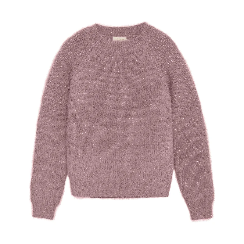 Soft Fuzzy Pullover Shimmer Sweater | Dusty Mauve Lantern Sleeve Elegant