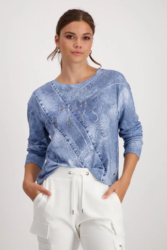Pullover, indigo gemustert Set Sleeve Pullover