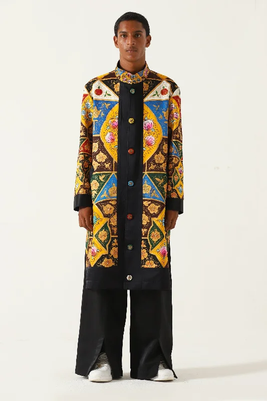 HAND PAINTED NAQAASHI LONG COAT Boat Shawl Notched