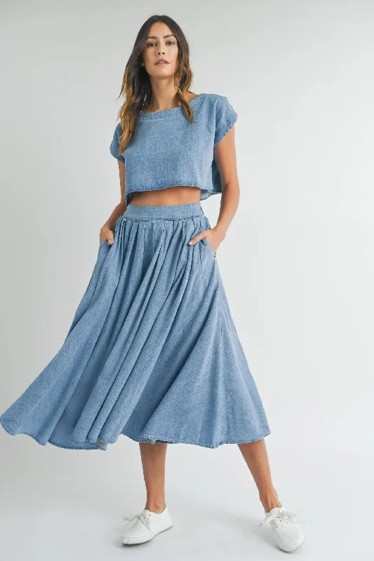 The Santorini Denim Crop Top + Midi Skirt Set - Sold Separately Polka Dot Checkered Tartan
