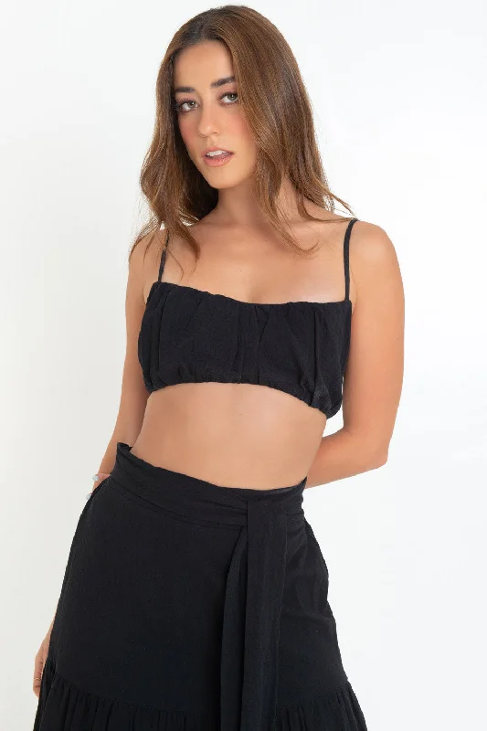Crop top de plisado con tirantes Houndstooth Herringbone Solid