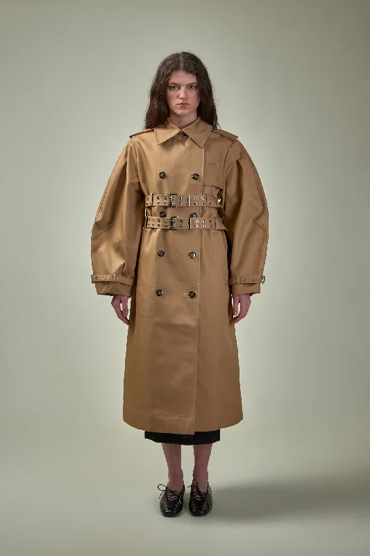 Bonded Cotton Trench Coat Crew Neck V-Neck Boat Neck