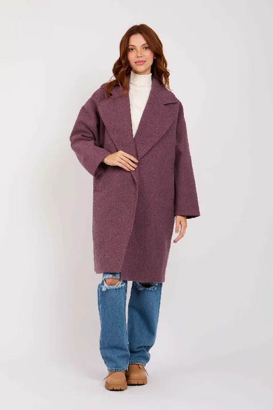 Women Gookh Oversize Coat Purple Turtleneck Wrap Cape