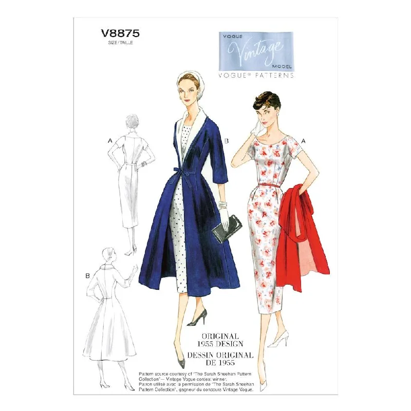 Vogue Pattern V8875 Misses' Dress, Belt, Coat and Detachable Collar Print Jacquard Embroidered Vogue Pattern V8875 Misses' Dress, Belt, Coat and Detachable Collar Print Jacquard Embroidered