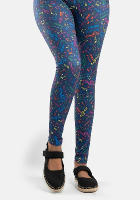 Rene Musical Notes Print Popsy Leggings Comfortable Ribbed Sports Leggings