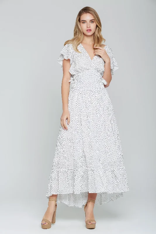 White and Black Polka dots Crop Top and Ruffled Skirt Set Spandex Blend Rayon Blend Denim Blend