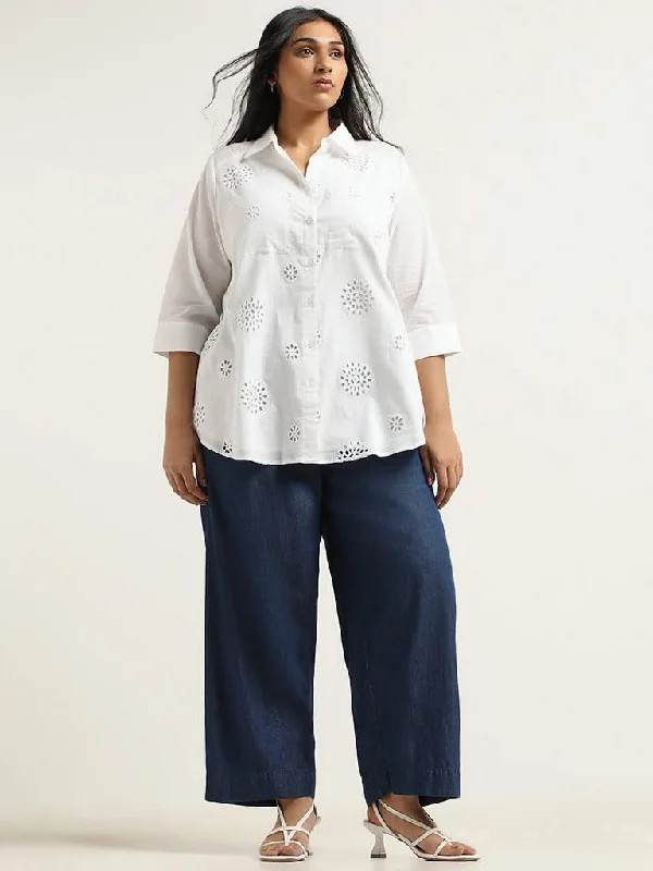 Gia Blue Denim Trousers Trousers Fleece Cozy