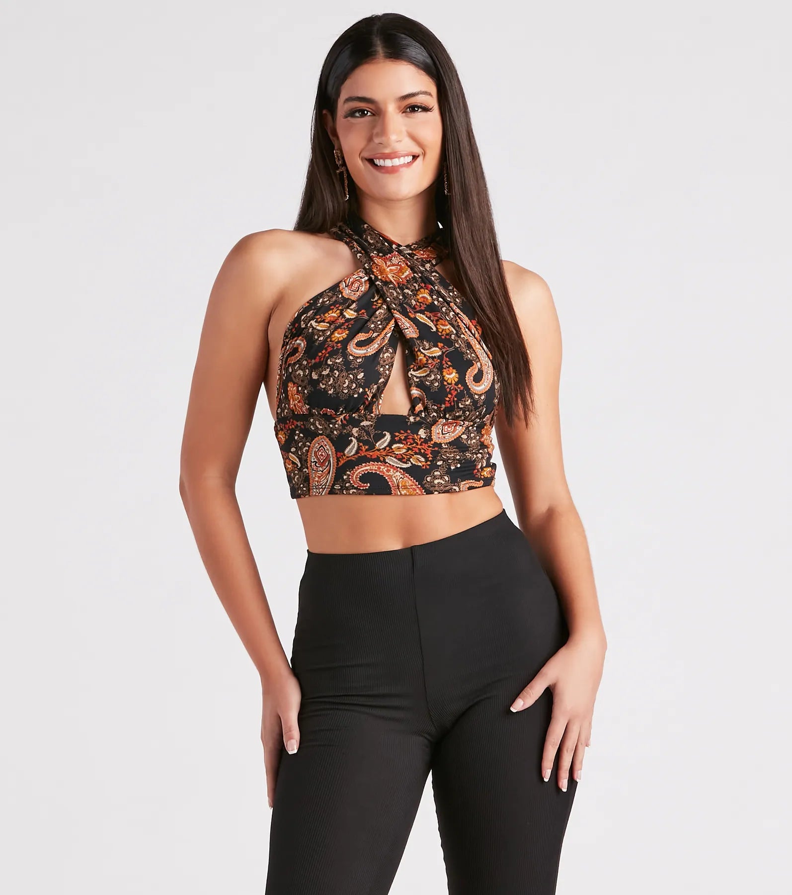 Pretty In Paisley Convertible Crop Top Cozy Warm Stylish