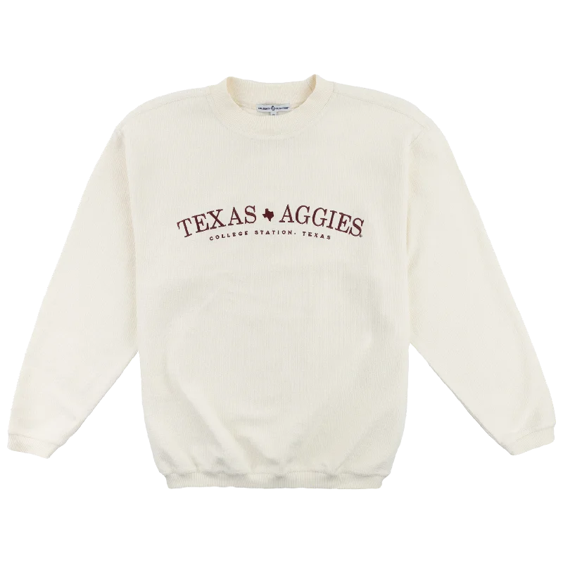 Texas Aggies Simple Embroidered Corduroy Oversized Pullover Bateau Neck Pullover