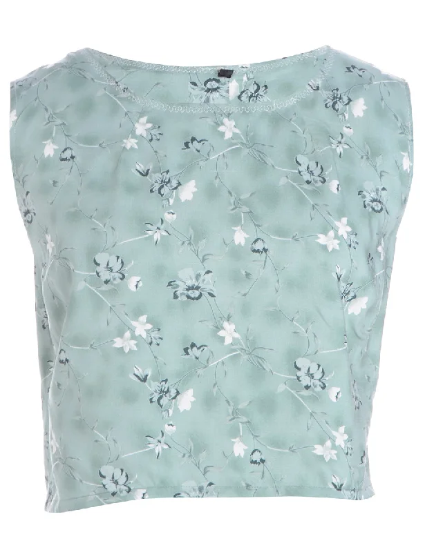 Label Floral Chrissie Crop Top Welt Pockets Slit Pockets Flap Pockets