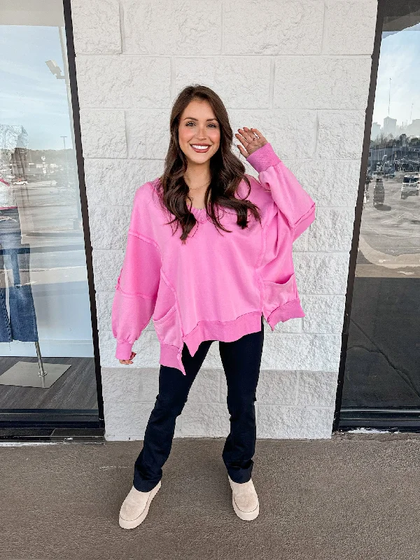 Cozy Era Washed Pink Pullover Tight Sleeve Top