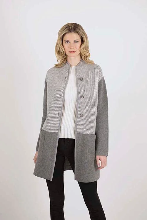 OST Cort Coat Mini Diagonal Stripe Color Block Carbon Hook-and-Loop Buckled Tied
