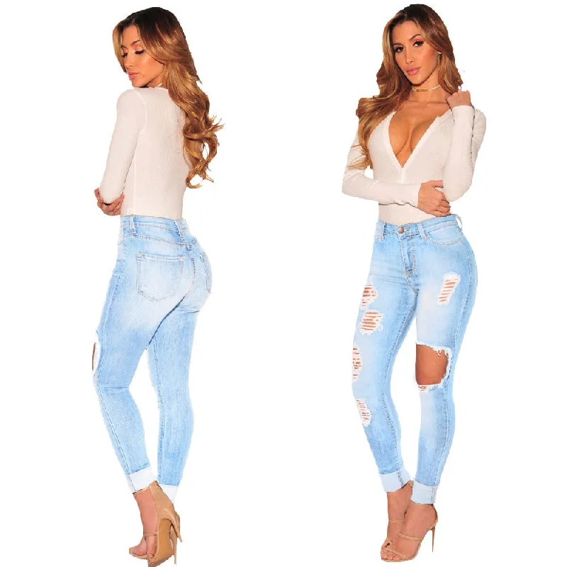 AIPA 2022 New Arrival Fashion Ladies Trousers Plus Size Skinny Denim Pant Women's Ripped Jeans Butt Lift Jeans Trousers Cargo pockets