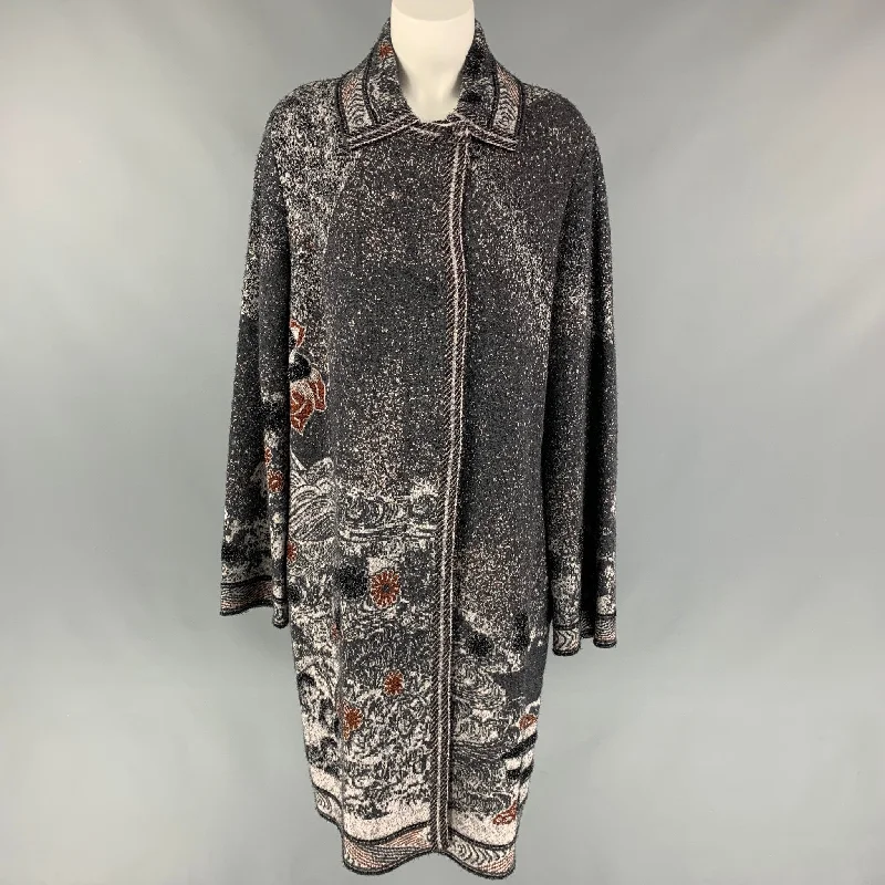 M MISSONI Size M Dark Gray & Black Metallic Long Coat Plaid Tartan Floral
