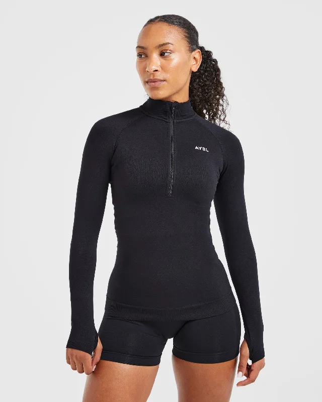 Essential Seamless 1/2 Zip Pullover - Schwarz Scalloped Neck Pullover