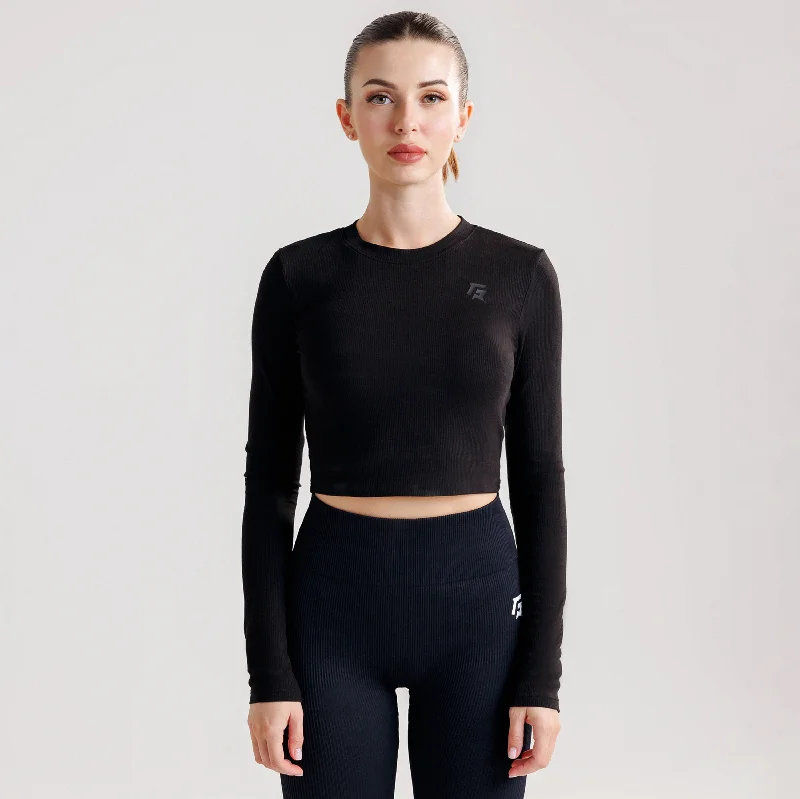DynamicGrip Crop Top (Black) Chenille Blend Fleece Blend Nylon Blend