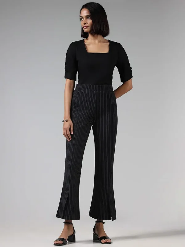 Wardrobe Black Striped Ponte Trousers Trousers Plaid Checkered
