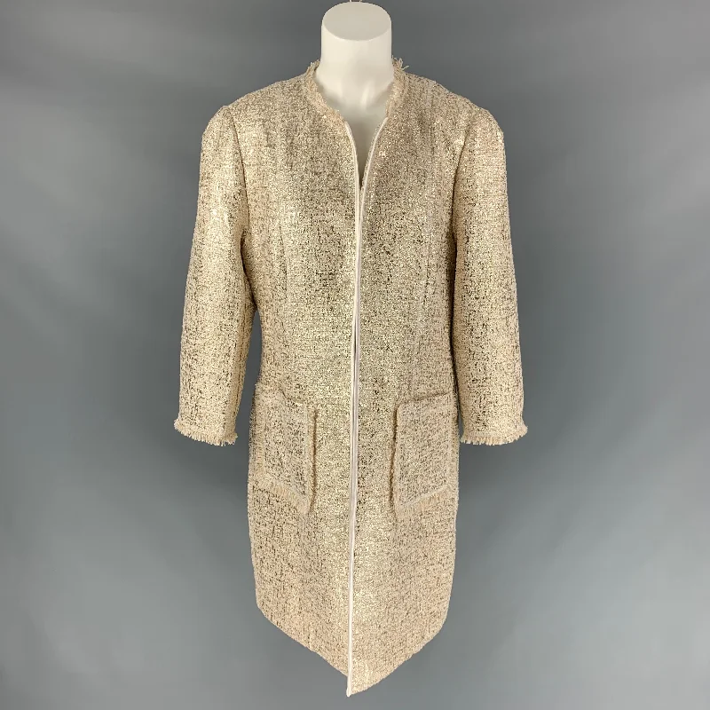 NEIMAN MARCUS Size L Gold & Cream Polyester Blend Tweed Coat Coat Overcoat Trench Coat NEIMAN MARCUS Size L Gold & Cream Polyester Blend Tweed Coat Coat Overcoat Trench Coat