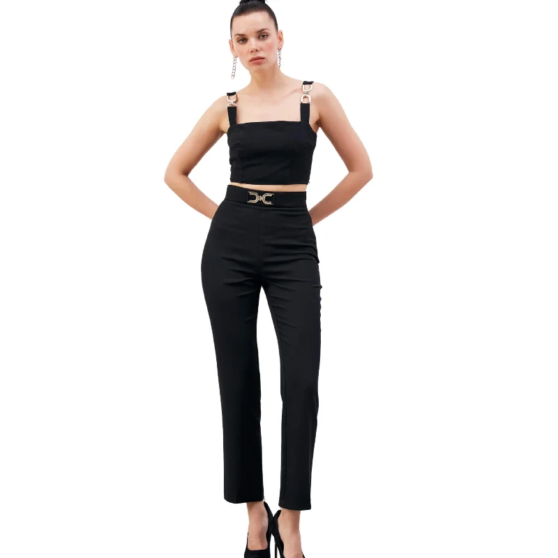SATEEN - Accessory Detailed Trousers Pant Trousers Mesh Breathable