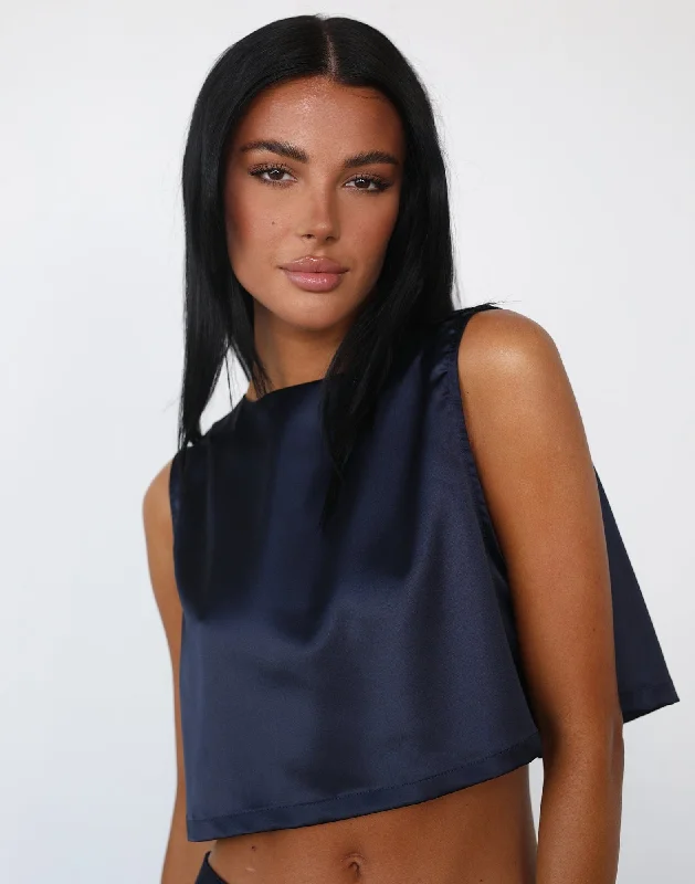 Sincerity Crop Top (Navy) Print Jacquard Patchwork