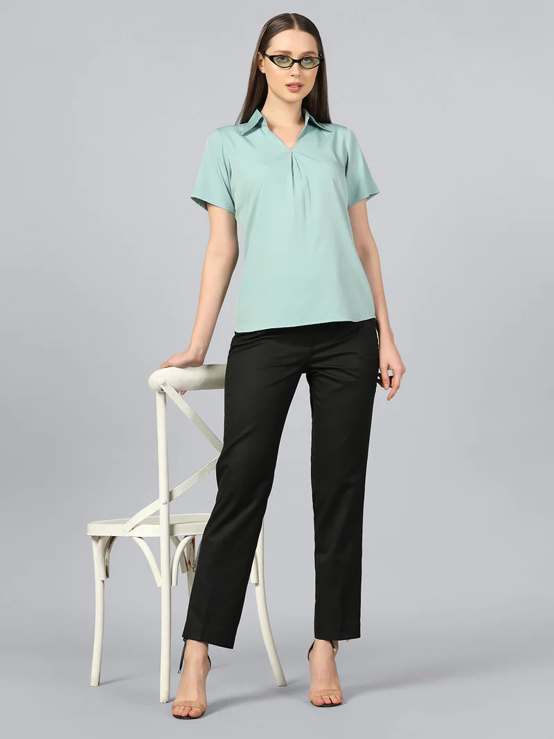 Light Blue Crepe Top With Black Regular Fit Trouser Trousers Versatile Stylish