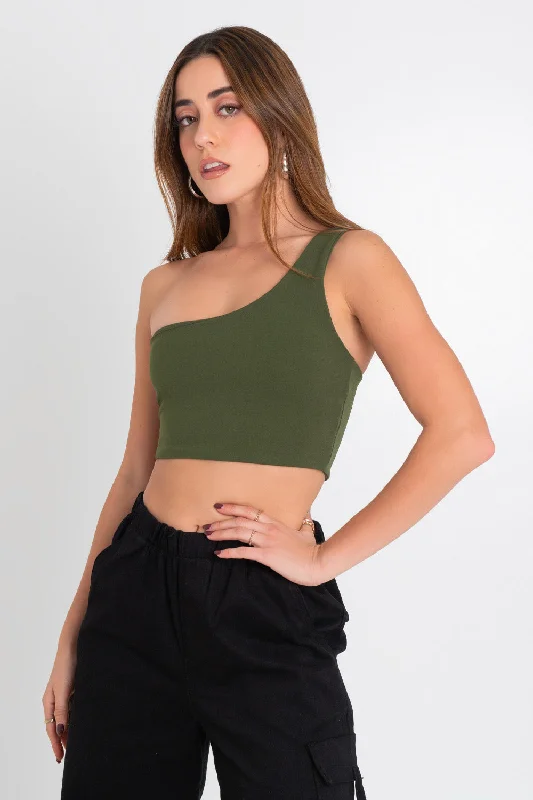 Crop top asimétrico un hombro Polka Dot Checkered Tartan