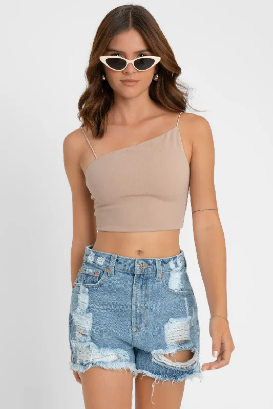 Crop top tirantes escote diagonal Embroidered Appliqued Beaded
