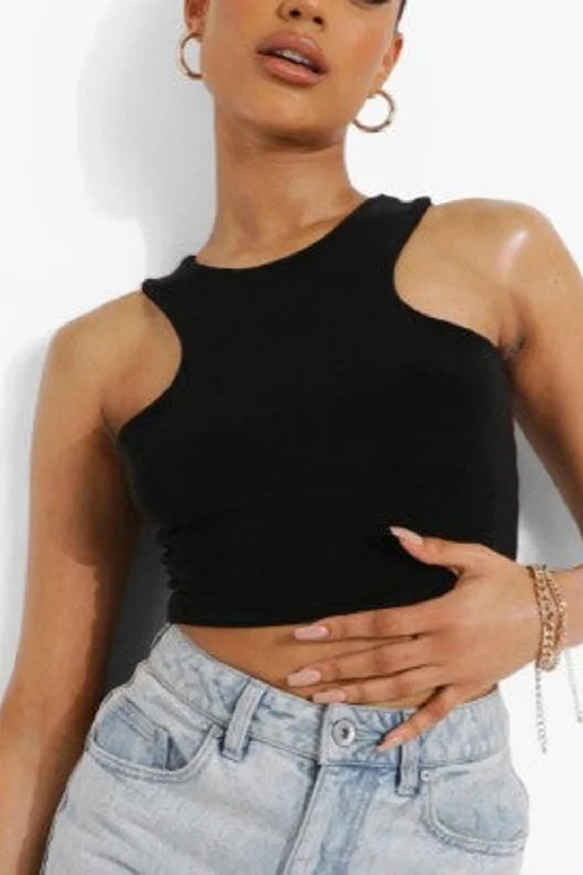 Black Racer Double Layer Crop Top Houndstooth Herringbone Solid