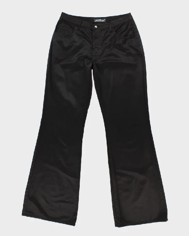 Womens Black Satin Finish Y2K Black Wide Leg Trousers - M Trousers versatile functional