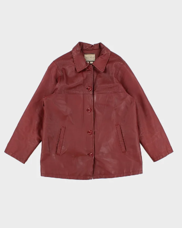 Vintage Sequence Red Leather Coat - M Hooded Caped Scarf