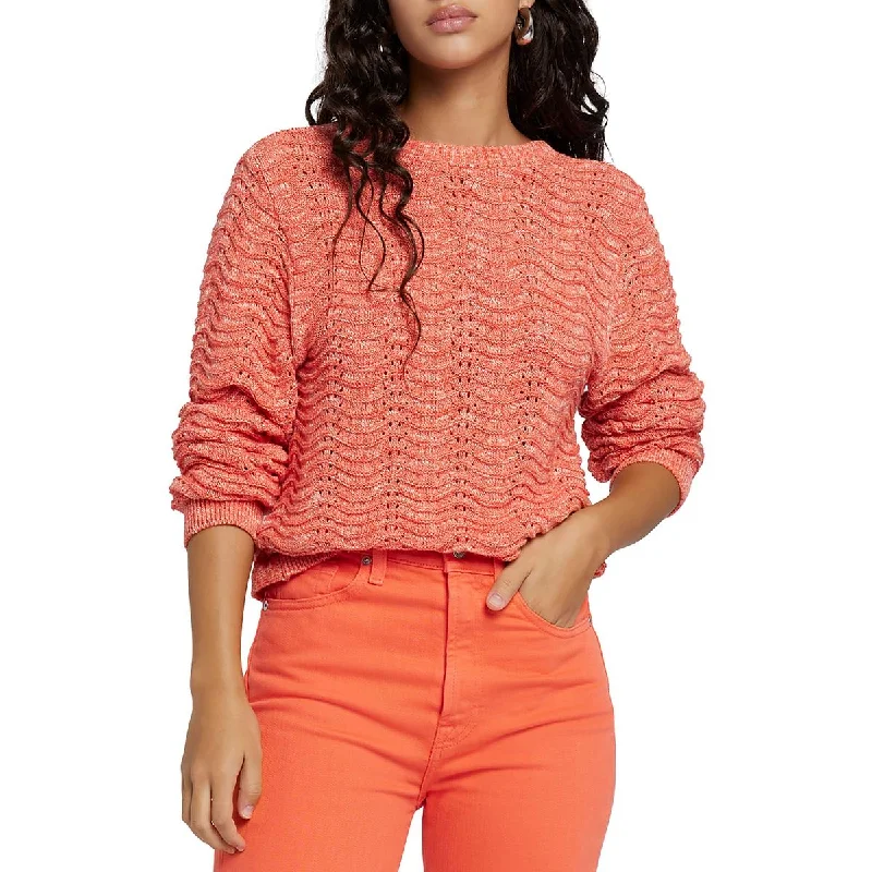 7 For All Mankind Womens Ribbed Trim Low Neck Pullover Sweater Slim Sleeve Pullover