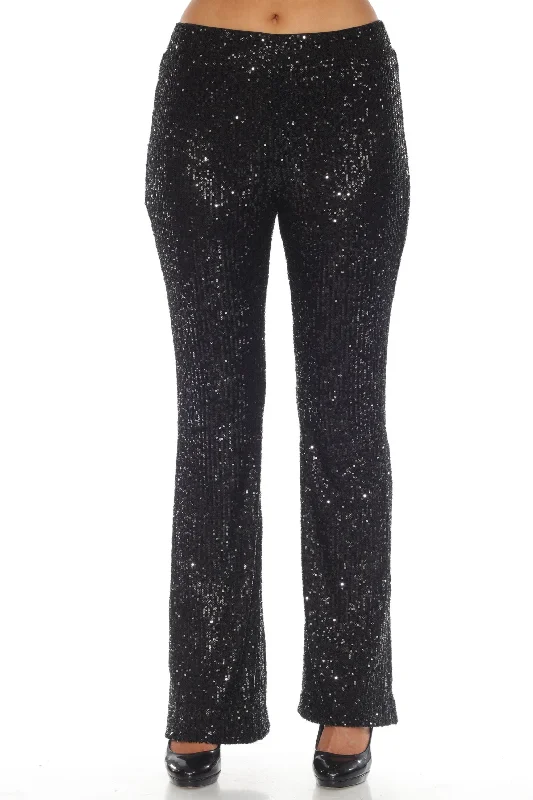 Joseph Ribkoff Black Sequined High-Waist Flared Trouser Pants 244934 Trousers Designer Luxury