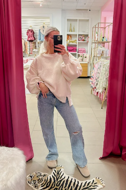 Cozy Cream Sherpa Fleece Oversized Pullover Flare Sleeve Stylish