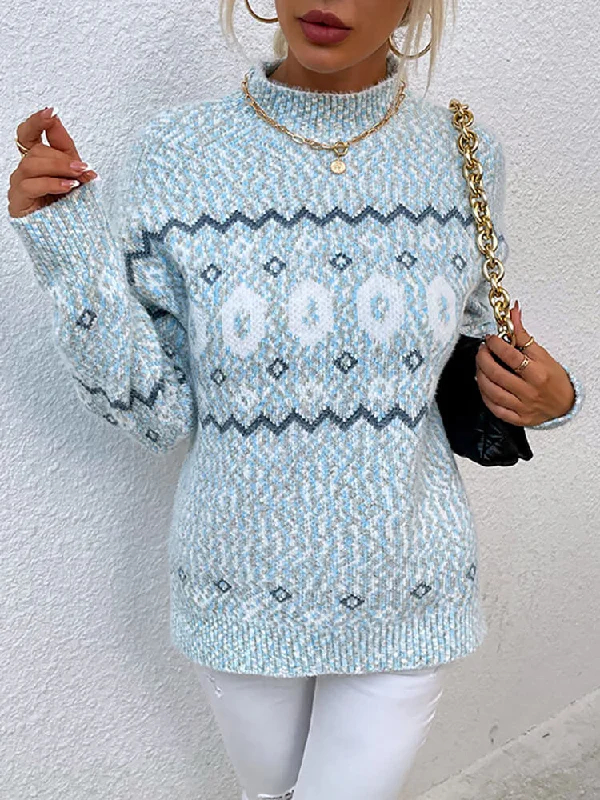 Knitted Snowflake Long Sleeve Sweater Pullover Turtleneck Warm Pullover
