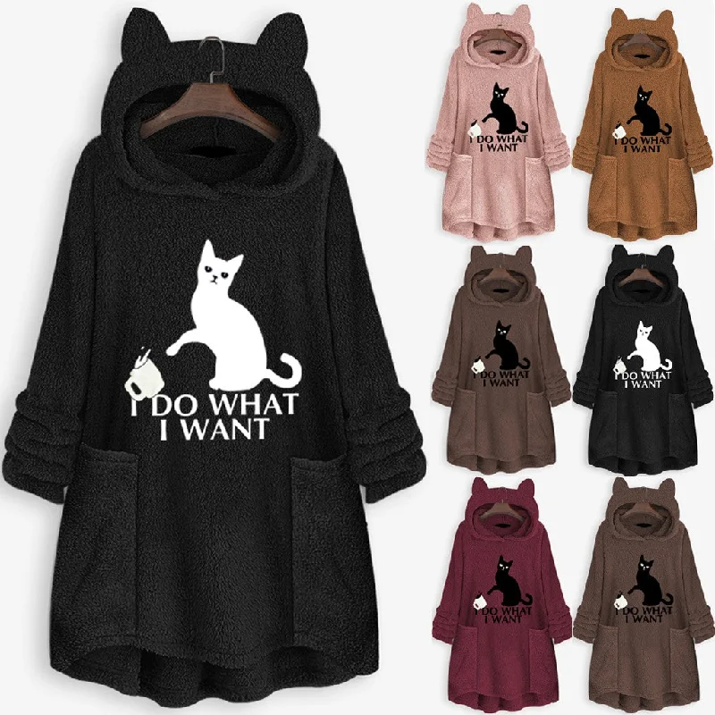 Pullover cat sweater Asymmetrical Neck Pullover