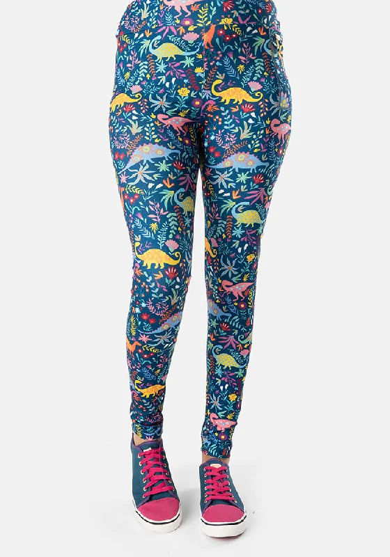 Rene Dinosaur Print Popsy Leggings Comfortable Fleece-Lined Leggings