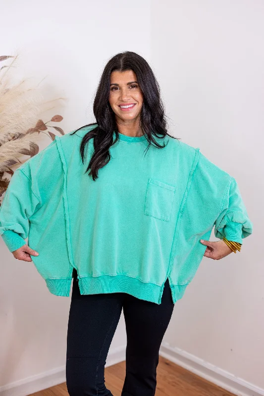 Trending On Washed Green Pullover Fine Merino Wool