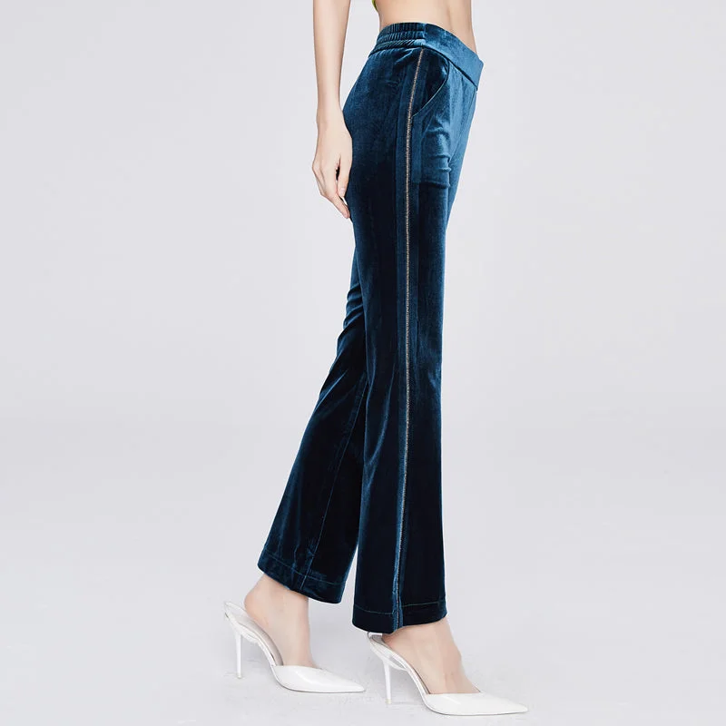 2022 Diamond-studded elastic waist Velvet fabric Straight casual plus size women's pants & trousers 21096 Trousers versatile functional 2022 Diamond-studded elastic waist Velvet fabric Straight casual plus size women's pants & trousers 21096 Trousers versatile functional