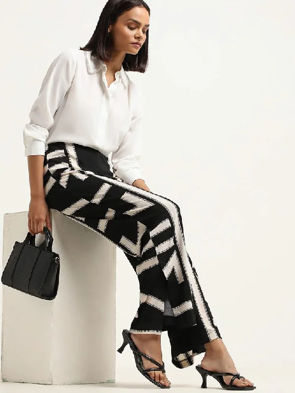 Wardrobe Black Printed Trousers Trousers Denim Blue