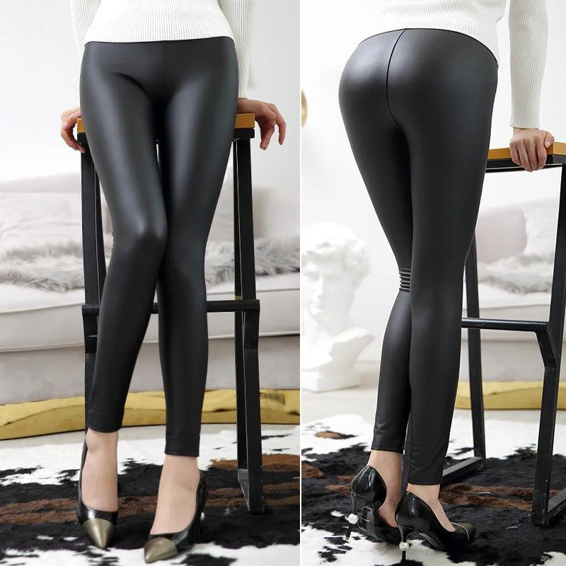 Matte Leather Leggings With High Elasticity Stylish Athletic Wear Leggings