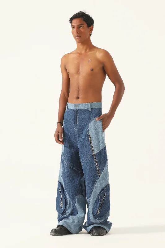 PANELED DENIM TROUSERS Cropped Trousers Casual Linen