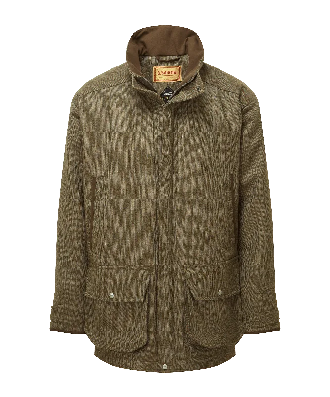 Ptarmigan Tweed Classic Coat - Loden Green Herringbone Tweed Faux Fur Real Fur Shearling