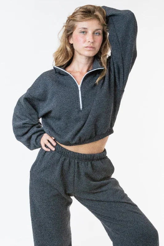 F396 - Flex Fleece Half Zip Cropped Pullover Boyleg Sleeve Pullover