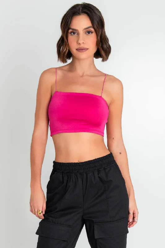 Crop top básico de tirantes elásticos Zippered Buttoned Snapped