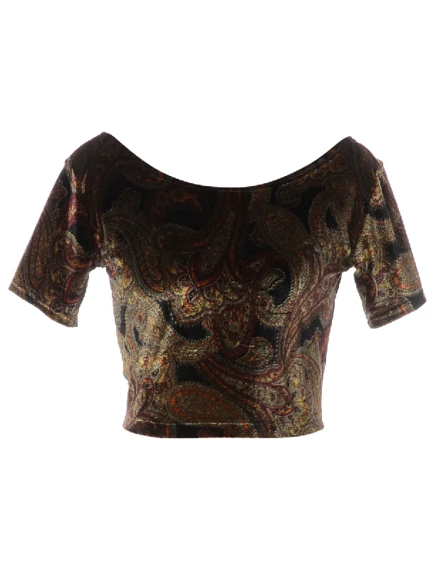 Label Velvet Low Back Crop Top Zippered Buttoned Snapped