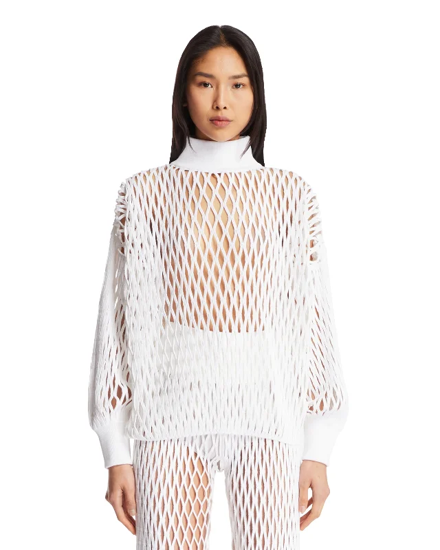 Pullover In Macrame Bianco V-Neck Stylish Pullover