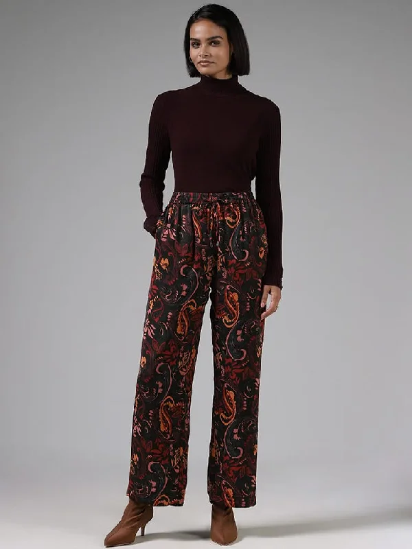 Wardrobe Brown Paisley Printed Slim Fit Trousers Trousers Gym Athletic