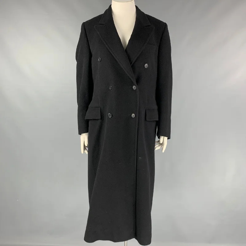 Vintage HERMES Size 10 Black Cashmere Double Breasted Coat Square Neck One-Shoulder Off-the-Shoulder Vintage HERMES Size 10 Black Cashmere Double Breasted Coat Square Neck One-Shoulder Off-the-Shoulder