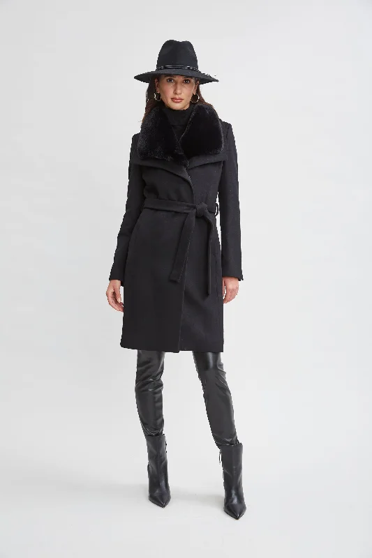 Faux Fur Collar Wool Wrap Coat Down Puffer Quilted