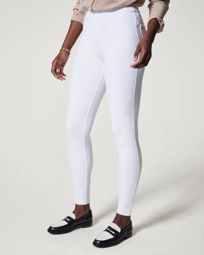 Jean-ish Ankle Leggings (White) Comfortable Zip-Up Leggings